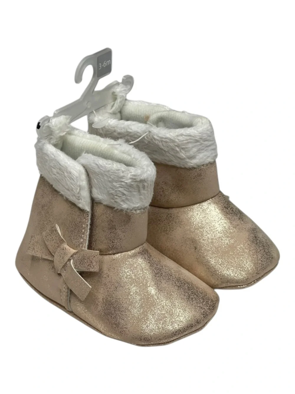 new Carter’s ❤︎ Bow Baby Faux Fur Trim Booties ❤︎ Rose Gold ❤︎ 3 - 6 Month ❤︎︎